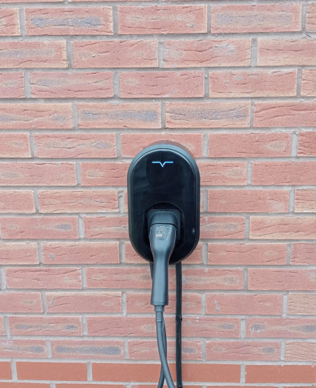 VCHRGD charger on a red-brick new-build, Oxfordshire